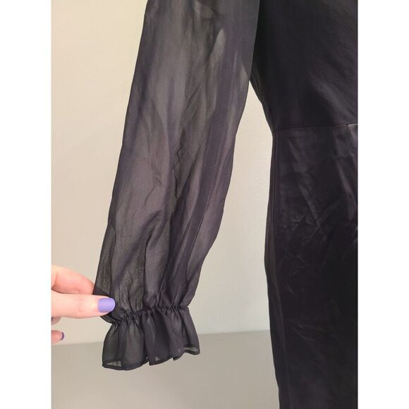 Vtg Betsey Johnson 100% Silk Y2K Black Long Sleeve Mini Dress Sz 4 V Neck Mesh S - Picture 9 of 9